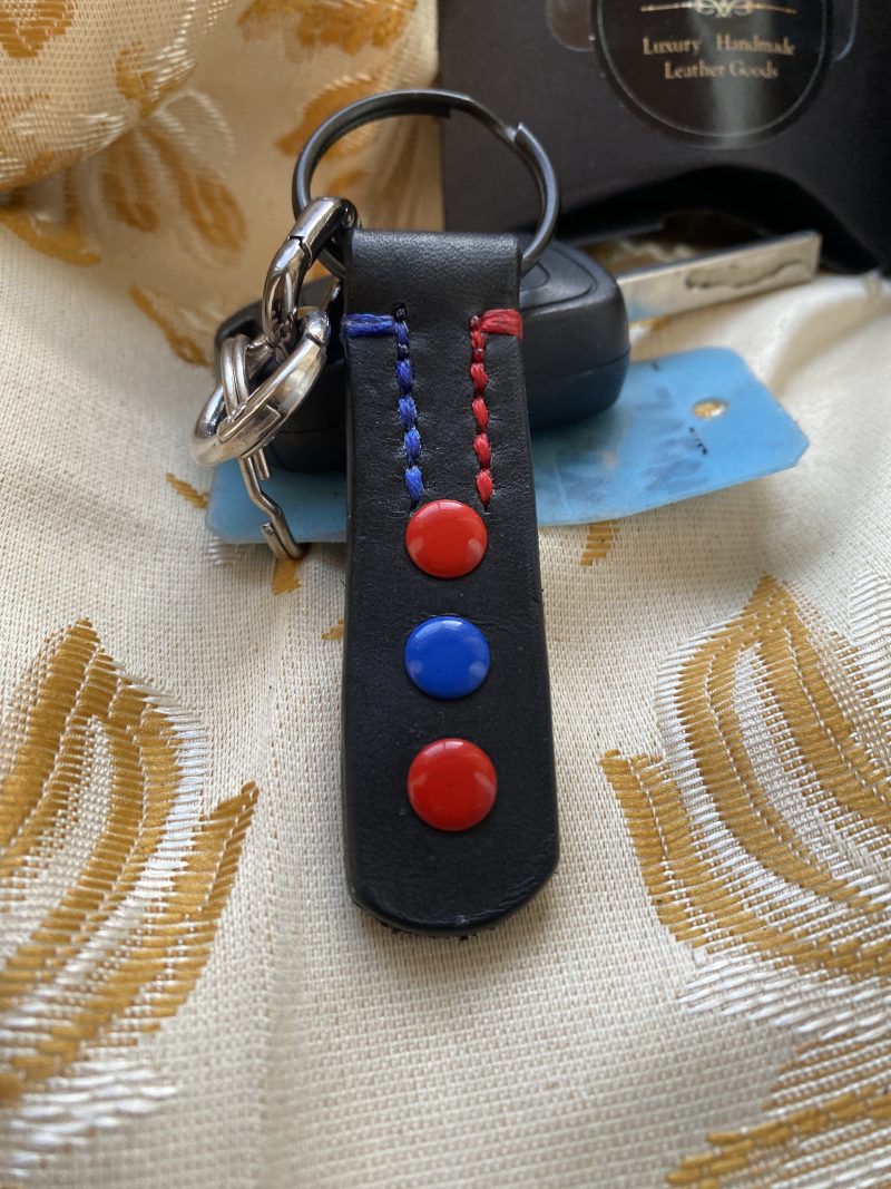 Fathers Day Football mad keyring gift. Bespoke Italian leather Handmade