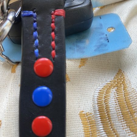Fathers Day Football mad keyring gift. Bespoke Italian leather Handmade