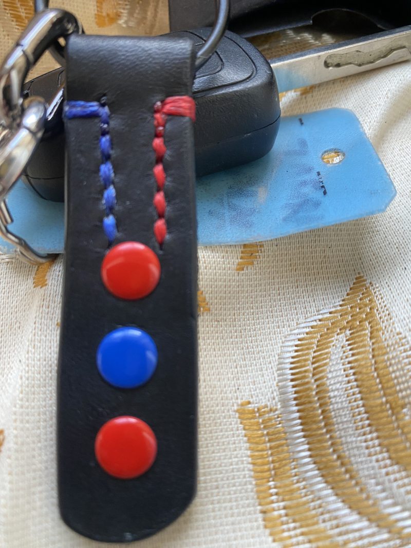 Fathers Day Football mad keyring gift. Bespoke Italian leather Handmade