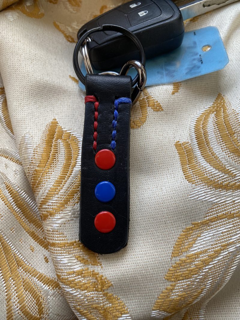 Fathers Day Football mad keyring gift. Bespoke Italian leather Handmade