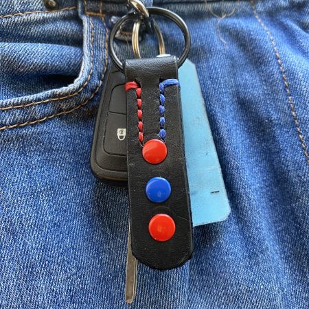 Fathers Day Football mad keyring gift. Bespoke Italian leather Handmade