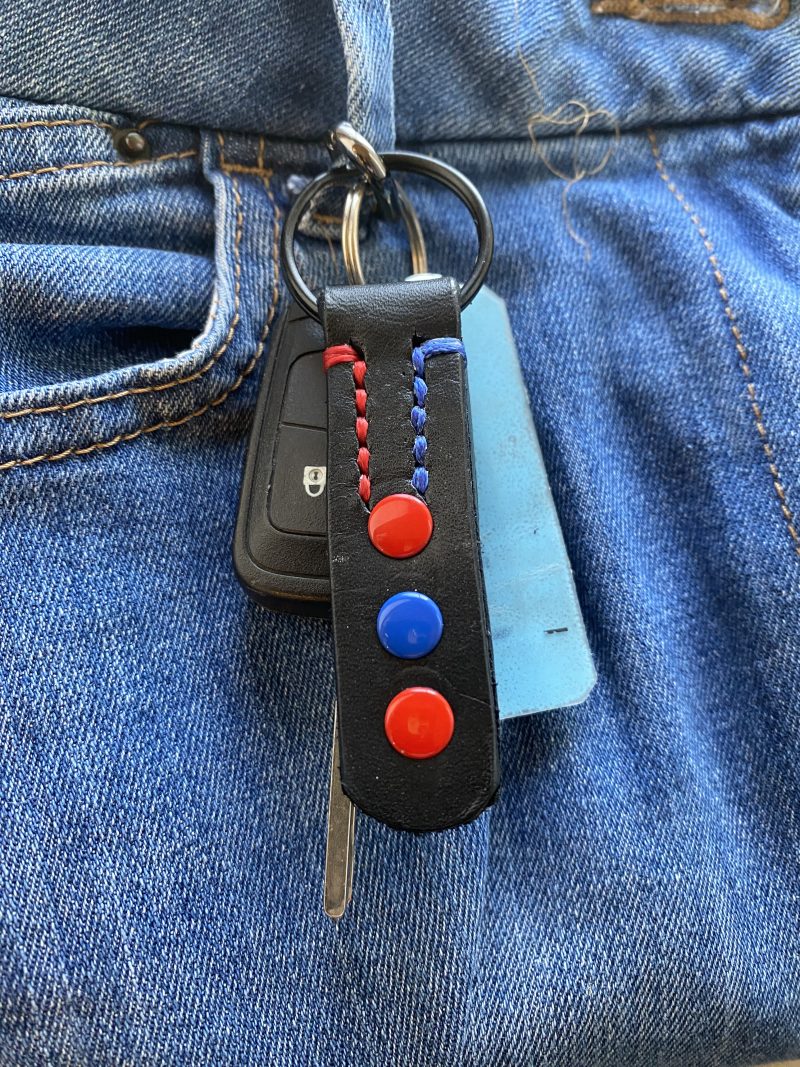 Fathers Day Football mad keyring gift. Bespoke Italian leather Handmade