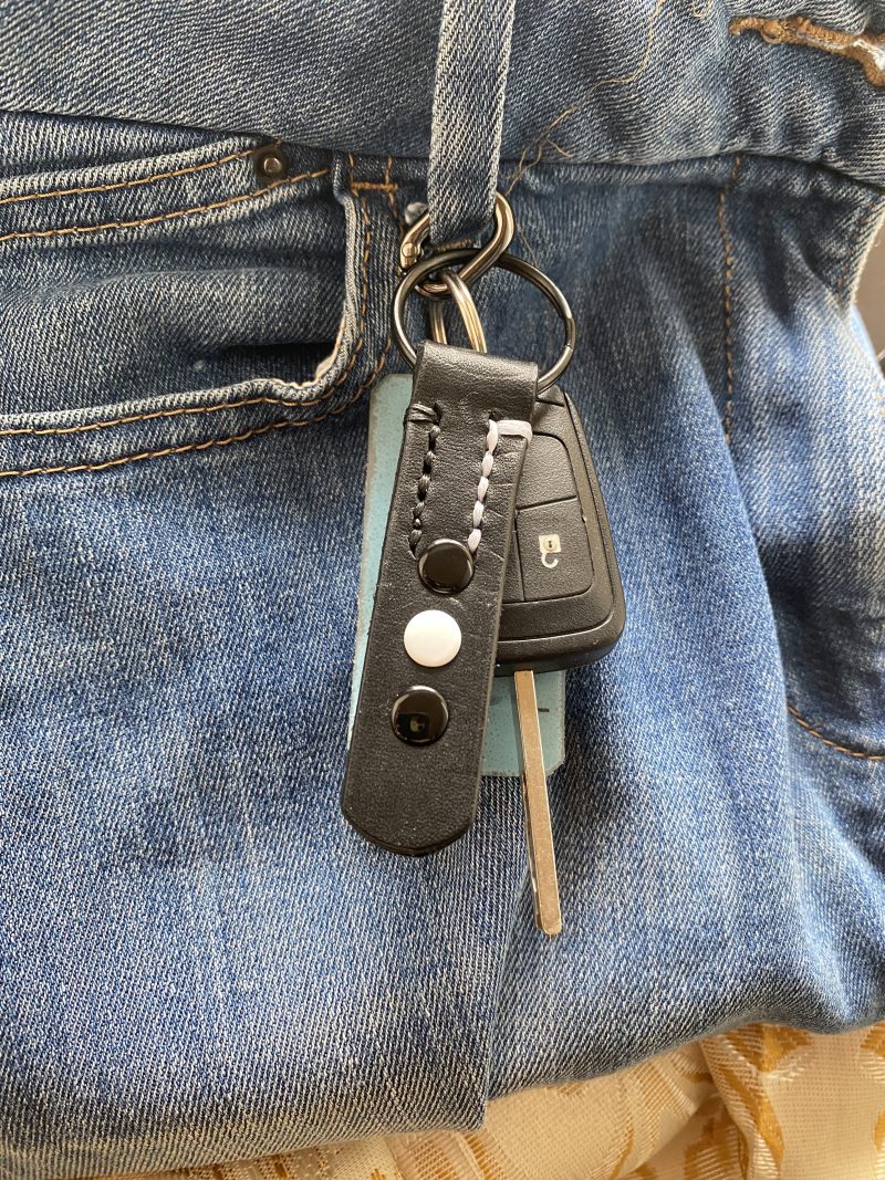 Fathers Day Football mad keyring gift. Bespoke Italian leather Handmade
