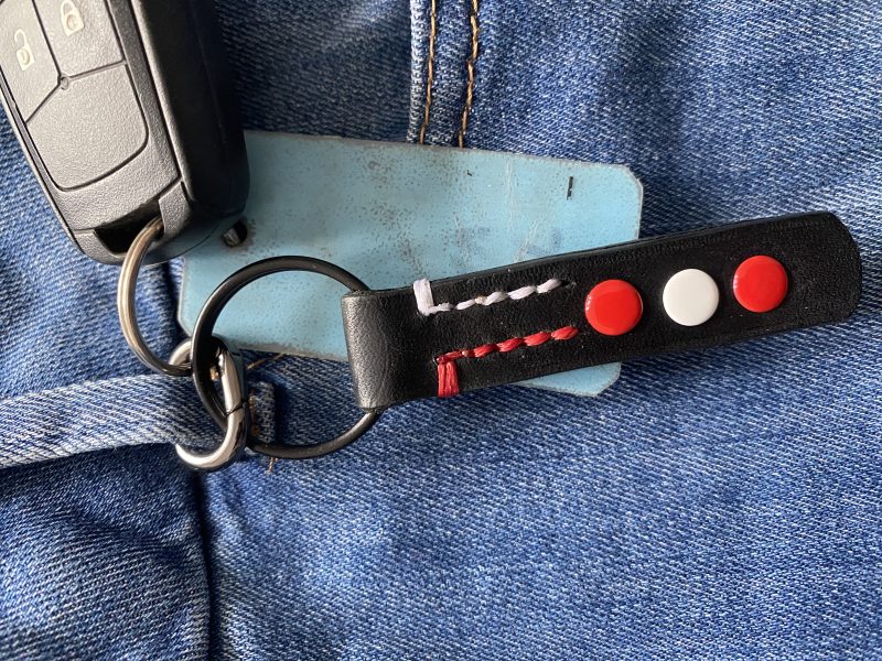 Fathers Day Football mad keyring gift. Bespoke Italian leather Handmade