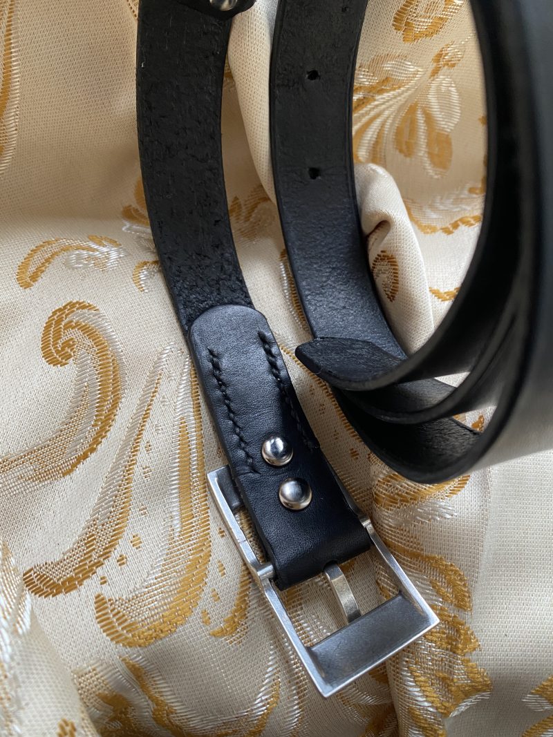 Italian unisex black italian leather belt with Laramie silver plated floral western buckle