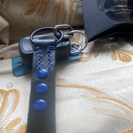 Fathers Day Football mad keyring gift. Bespoke Italian leather Handmade