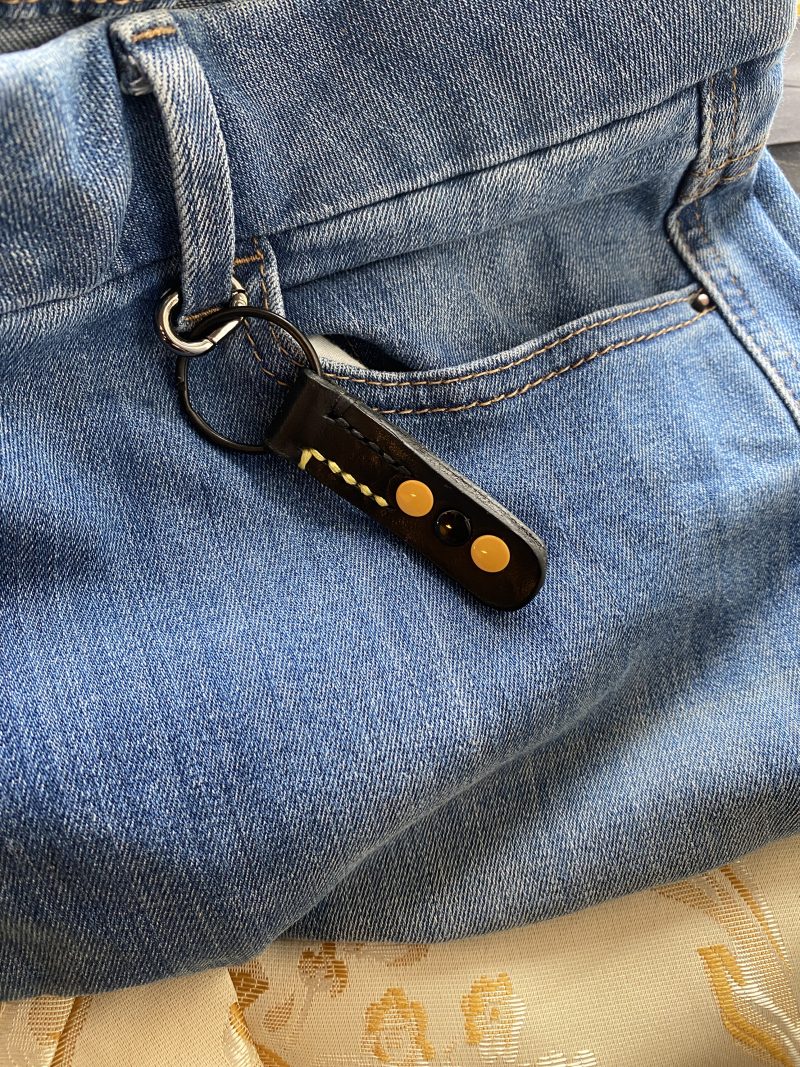 Fathers Day Football mad keyring gift. Bespoke Italian leather Handmade