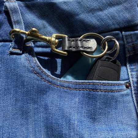 Fathers Day brass and leather keyring gift. Bespoke Italian leather Handmade