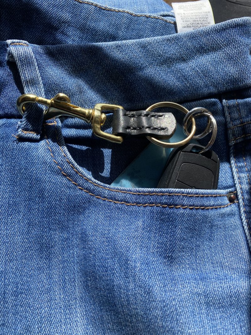 Fathers Day brass and leather keyring gift. Bespoke Italian leather Handmade