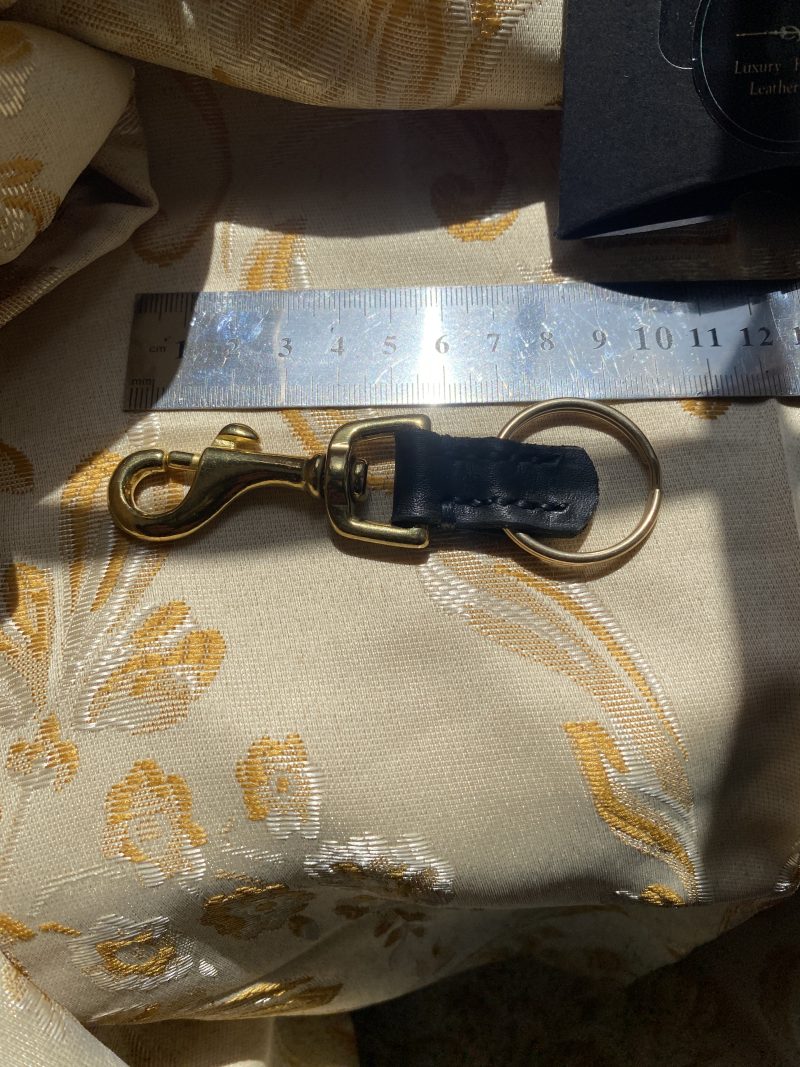 Fathers Day brass and leather keyring gift. Bespoke Italian leather Handmade