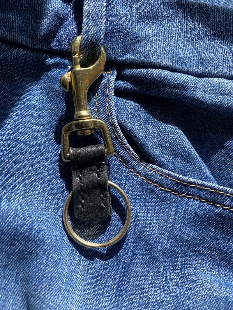Fathers Day brass and leather keyring gift. Bespoke Italian leather Handmade
