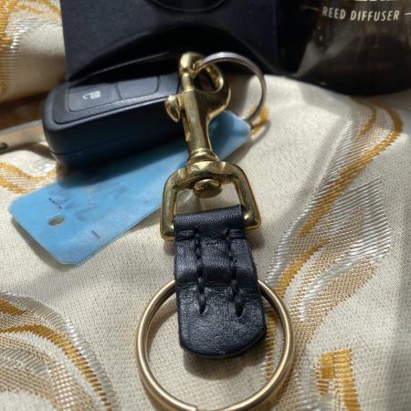 Fathers Day brass and leather keyring gift. Bespoke Italian leather Handmade