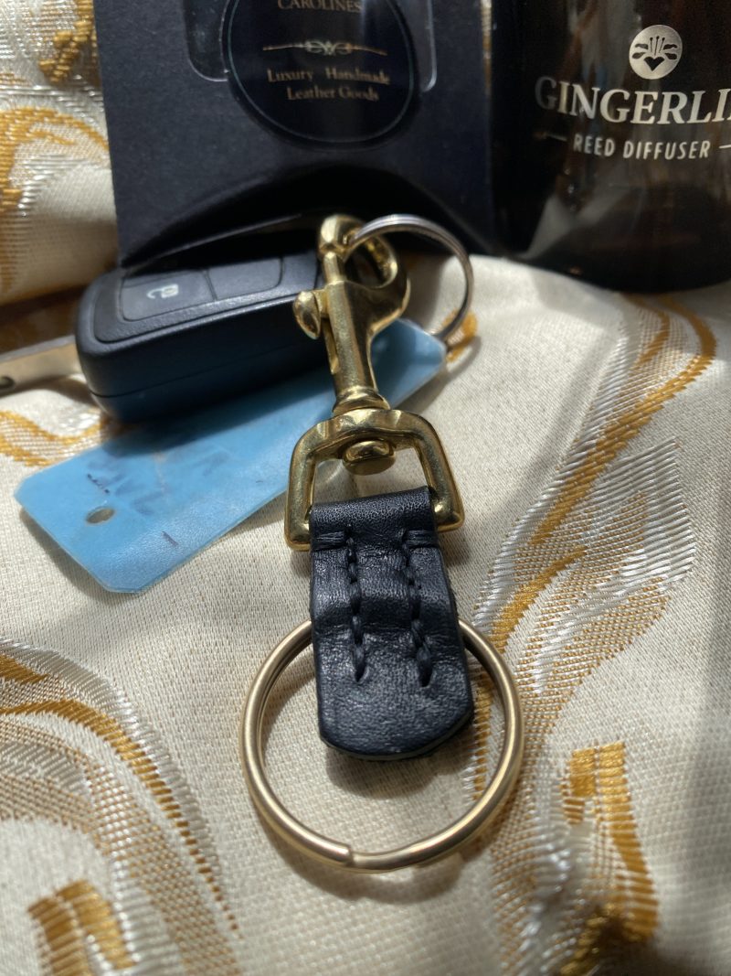 Fathers Day brass and leather keyring gift. Bespoke Italian leather Handmade