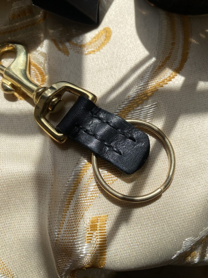 Fathers Day brass and leather keyring gift. Bespoke Italian leather Handmade