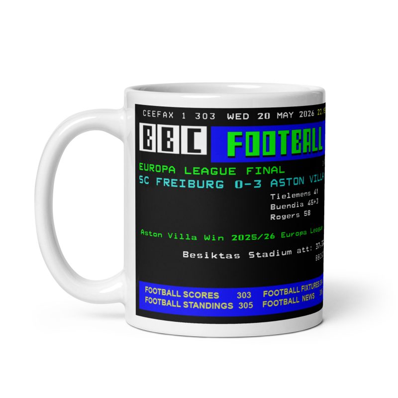 Aston Villa Europa League Final Win Mug, White Ceramic 11oz Made To Order Football Gift