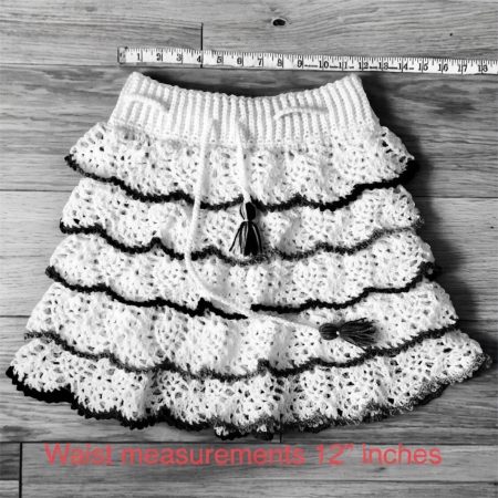 Handmade Crochet Ruffle Mini Skirt White Multicolour Boho Festival UK Size S