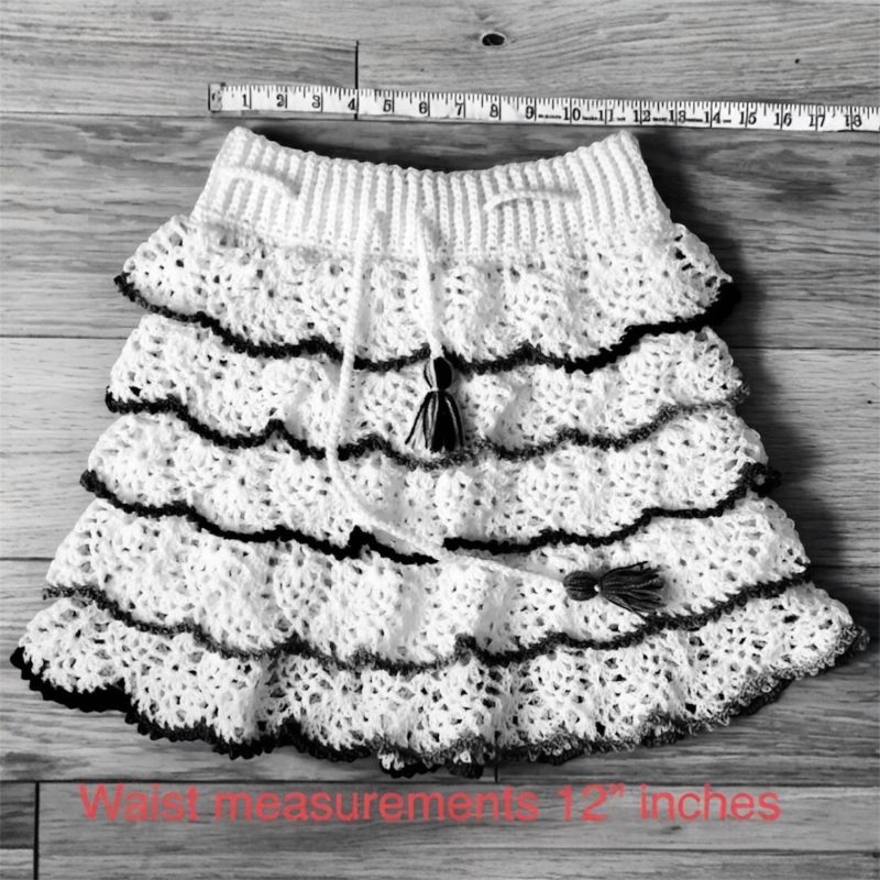 Handmade Crochet Ruffle Mini Skirt White Multicolour Boho Festival UK Size S