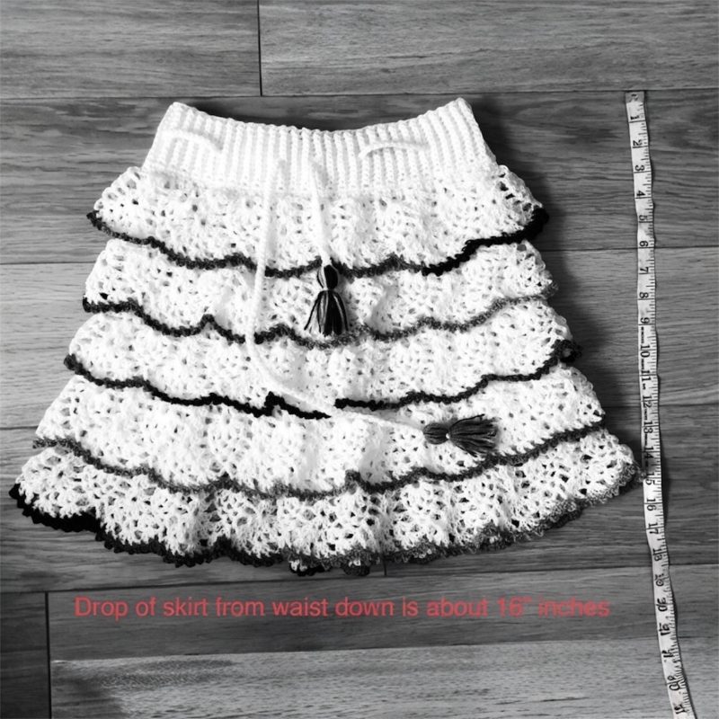 Handmade Crochet Ruffle Mini Skirt White Multicolour Boho Festival UK Size S
