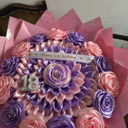 Luxury Personalized 18th Birthday Satin Ribbon Rose Bouquet with Initial & Butterflies