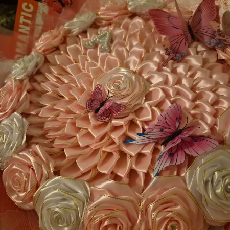 Luxury Pink and White Everlasting Satin Rose Bouquet with Custom Name Initial