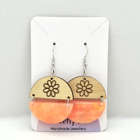 Orange daisy 2 part semi circle earrings