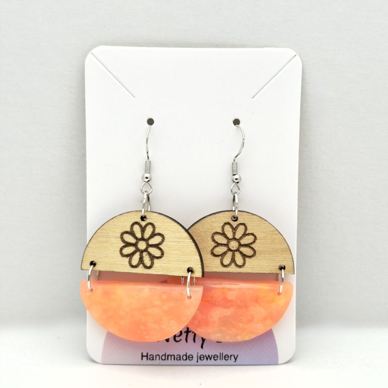 Orange daisy 2 part semi circle earrings