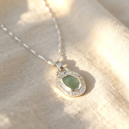 Silver Sea Glass Pendant Textured Necklace