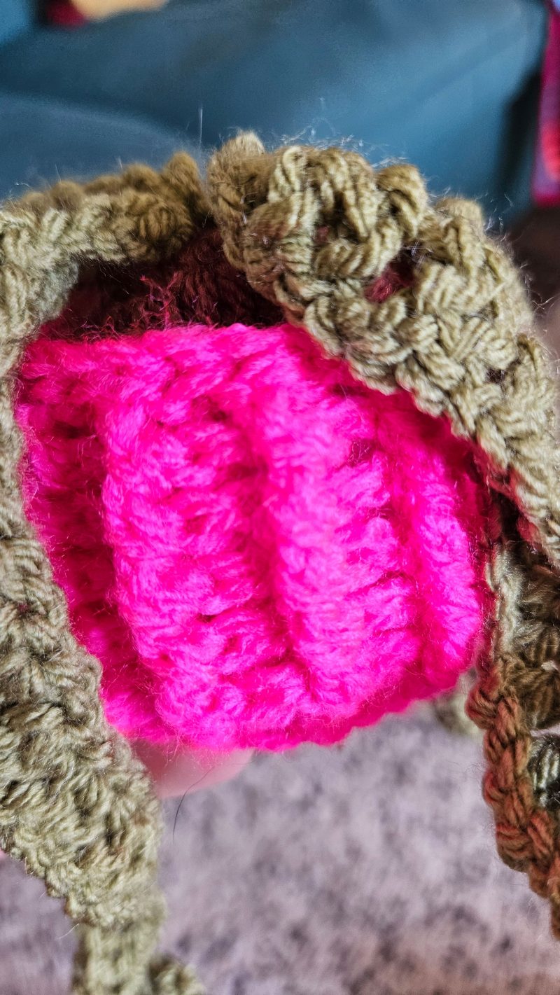 Handmade hanging crochet plant in a fushia pot
