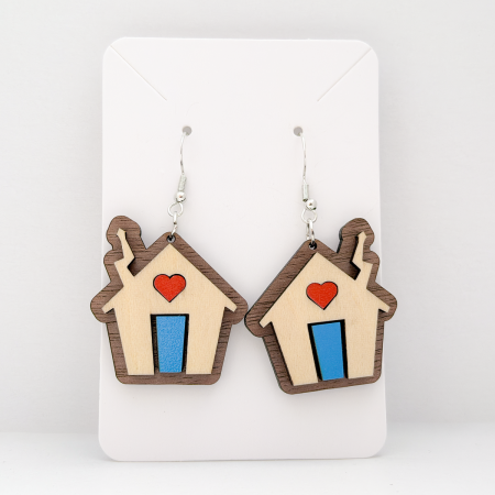 'Home is where the heart is' wooden earrings