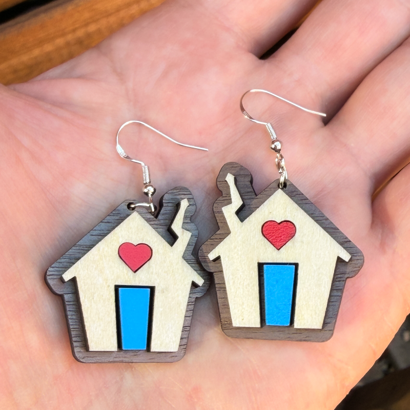 'Home is where the heart is' wooden earrings