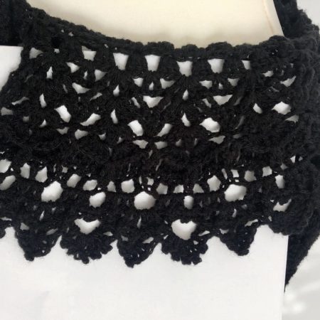 Women's Hand-Crocheted Black Granny Square Crop Top with Lace Collar