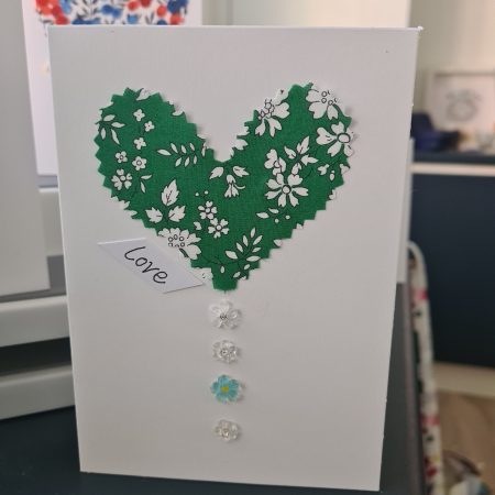 Handmade Liberty of London Heart Card in Green Floral Fabric