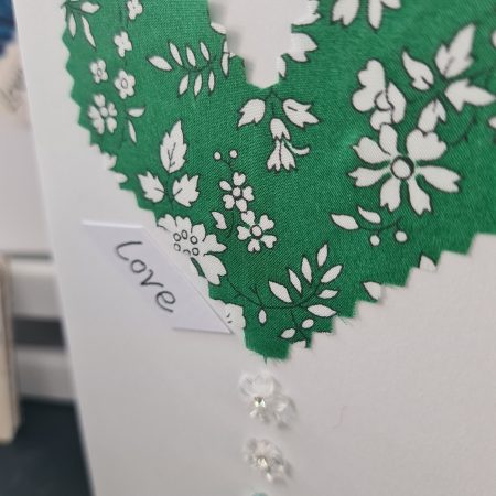 Handmade Liberty of London Heart Card in Green Floral Fabric