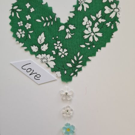 Handmade Liberty of London Heart Card in Green Floral Fabric