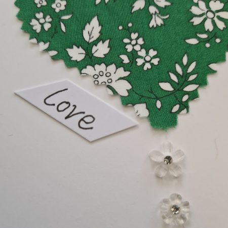 Handmade Liberty of London Heart Card in Green Floral Fabric