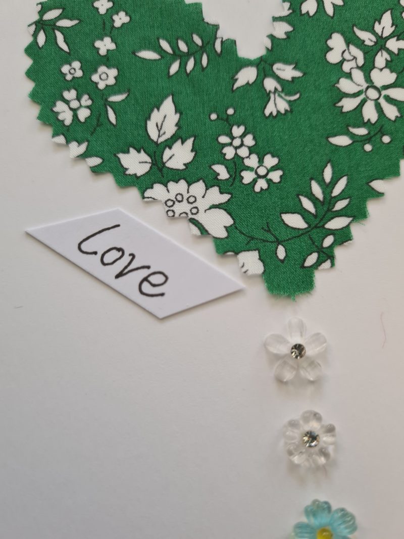Handmade Liberty of London Heart Card in Green Floral Fabric