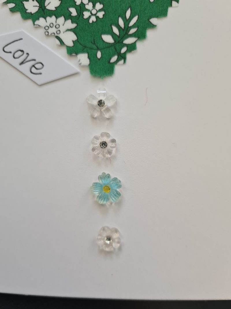 Handmade Liberty of London Heart Card in Green Floral Fabric