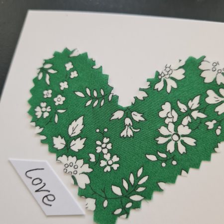 Handmade Liberty of London Heart Card in Green Floral Fabric