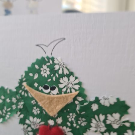 Handmade Liberty of London Fabric Card with Cheeky Bird and Felt Heart