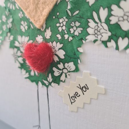 Handmade Liberty of London Fabric Card with Cheeky Bird and Felt Heart