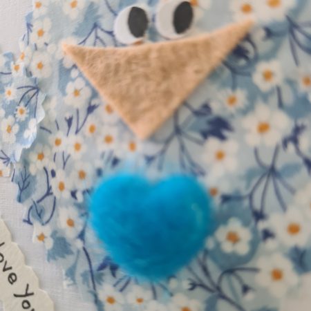 Handmade Greeting Card with Liberty Fabric Bird and Blue Heart