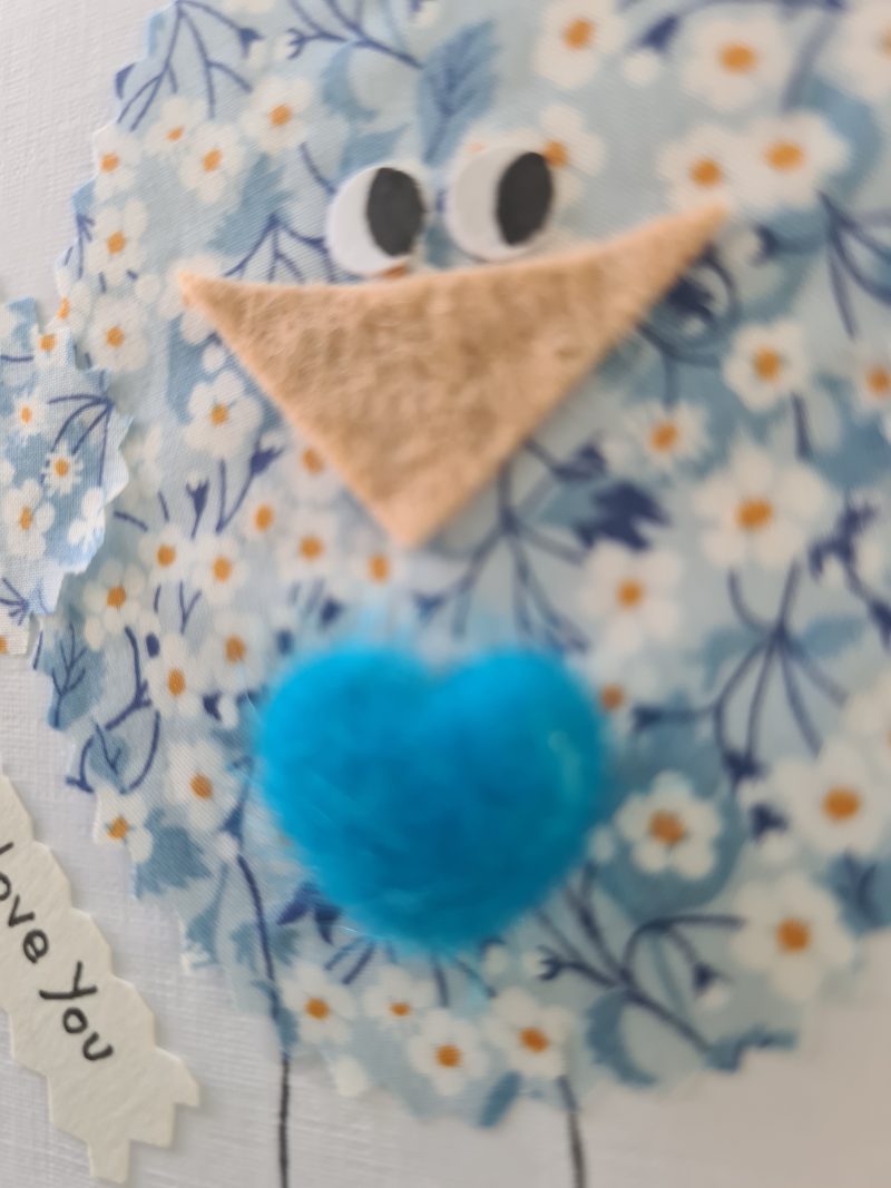 Handmade Greeting Card with Liberty Fabric Bird and Blue Heart