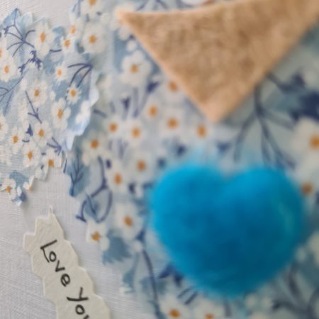 Handmade Greeting Card with Liberty Fabric Bird and Blue Heart