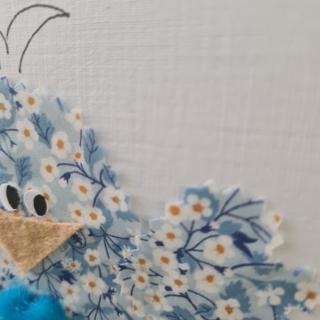 Handmade Greeting Card with Liberty Fabric Bird and Blue Heart