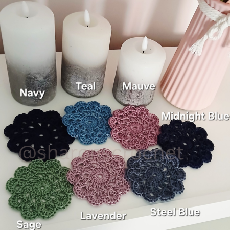 🧶 Handmade Crochet Cotton Coasters x4