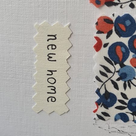 Handmade New Home Card with Liberty Fabric and Sunflowers