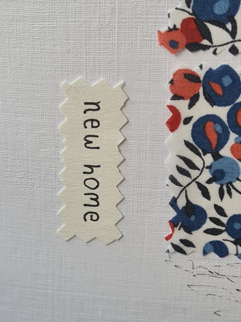 Handmade New Home Card with Liberty Fabric and Sunflowers