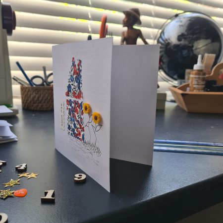 Handmade New Home Card with Liberty Fabric and Sunflowers