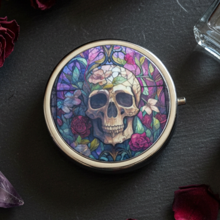 Gothic Skull Pill Tin | Metal Pill Box with Divider