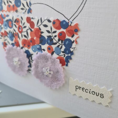 Handmade New Baby Card with Fabric Appliqué Pram Design